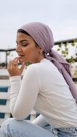 Luxury cotton square scarf-Lilac