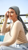 Luxury cotton square scarf-Olive