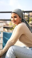 Luxury cotton square scarf-Olive