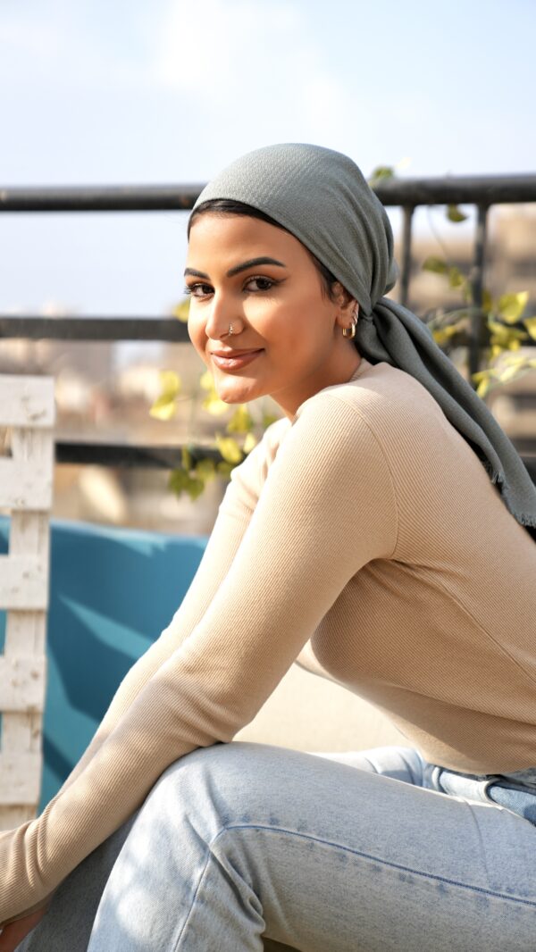 Luxury cotton square scarf-Olive