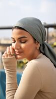 Luxury cotton square scarf-Olive