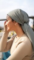 Luxury cotton square scarf-Olive