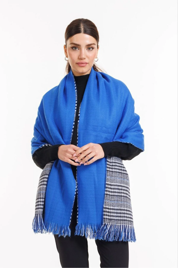 Double sided soft wool shawl Blue