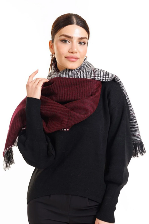 Double sided soft wool shawl Bordo