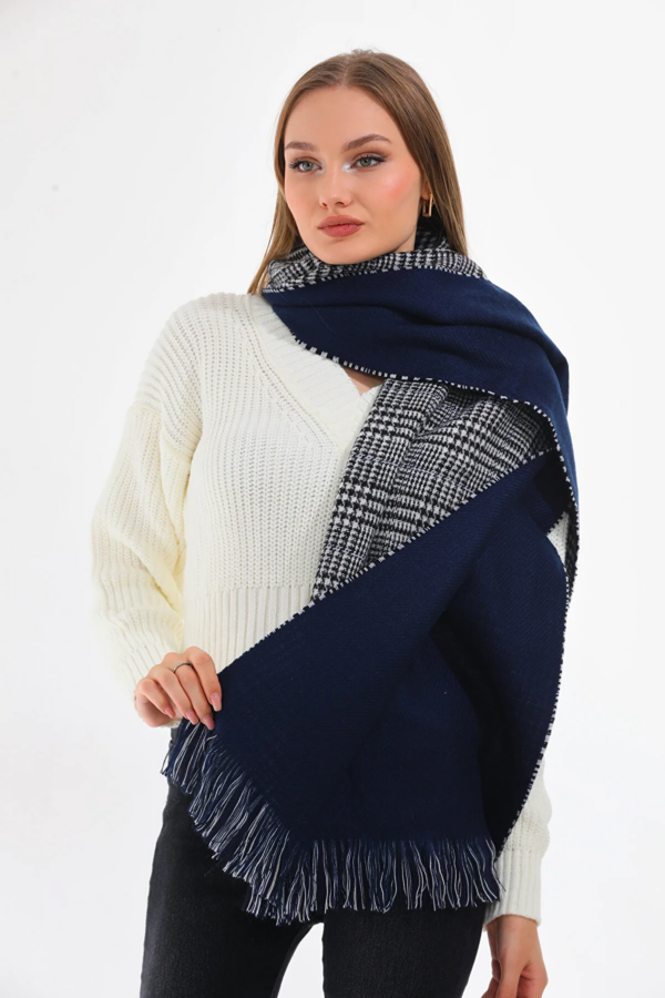 Double sided soft wool shawl-Navy