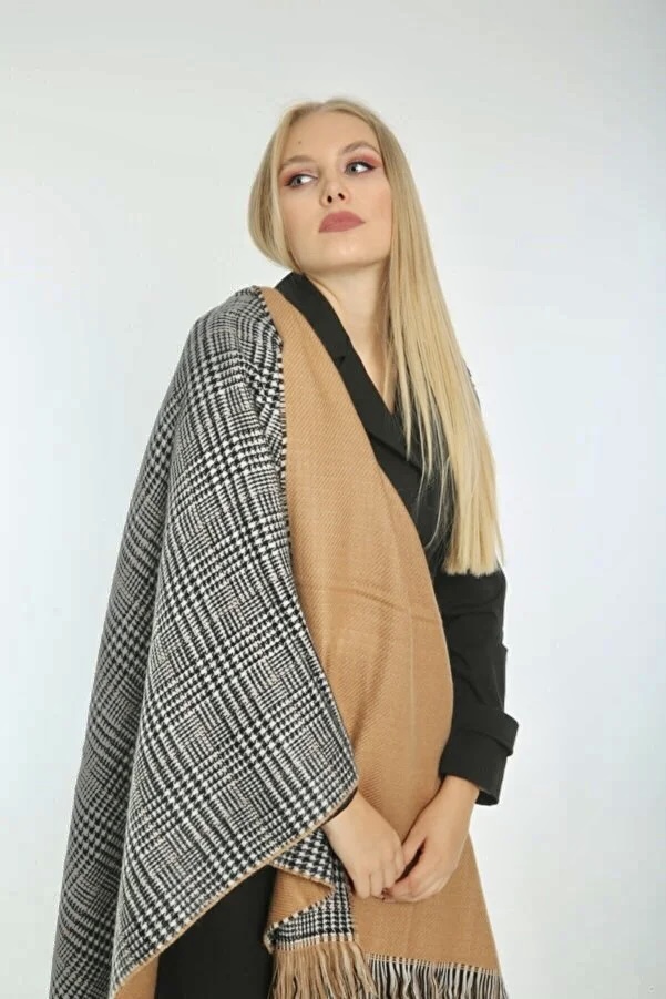 Double sided soft wool winter shawl Camel