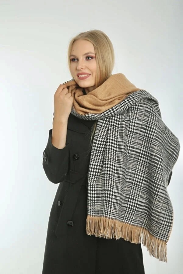 Double sided soft wool winter shawl Camel