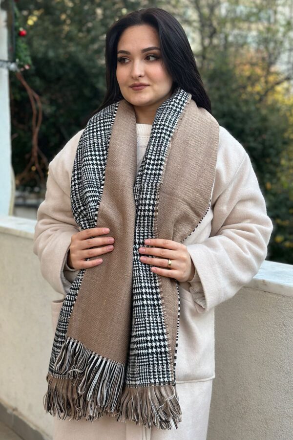 Double sided soft wool winter shawl Coffee
