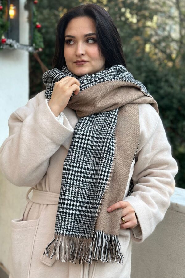 Double sided soft wool winter shawl Coffee