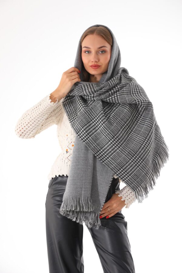 Double sided soft wool winter shawl Light Gray