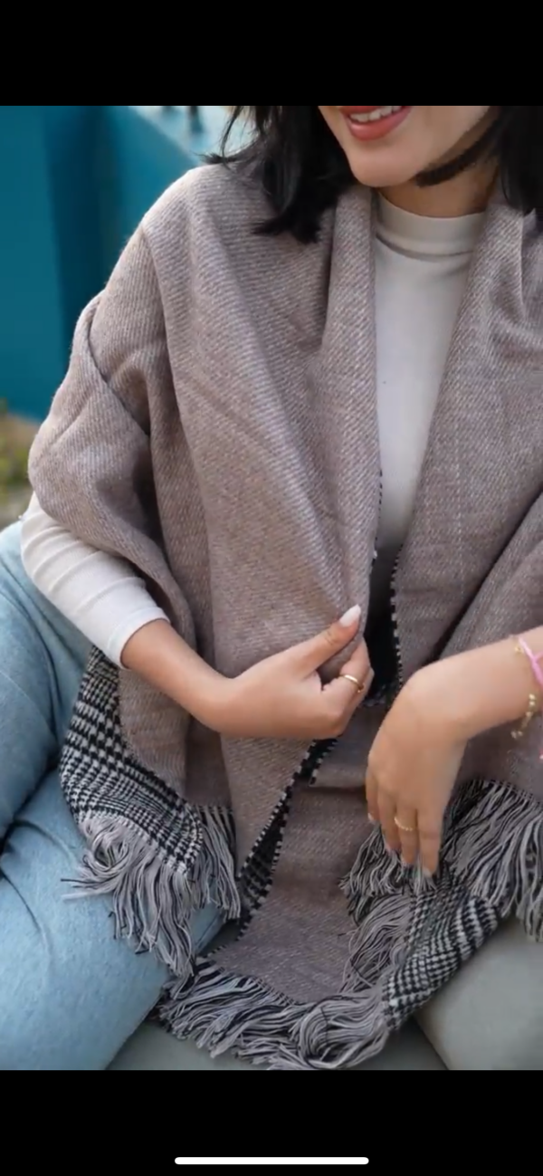 Double sided soft wool winter shawl Coffee
