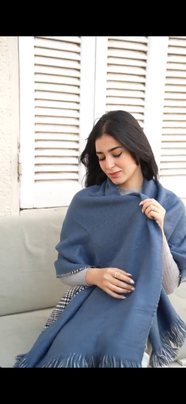 Double sided soft wool winter shawl petroleum