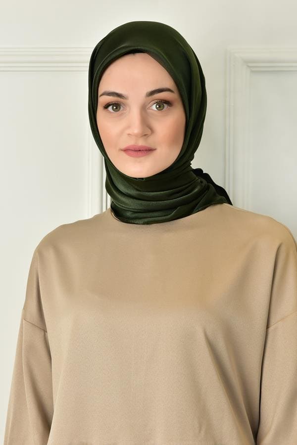 Shiny square silk scarf-Army