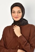 Shiny square silk scarf-Brown