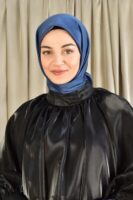 Shiny square silk scarf-Indigo