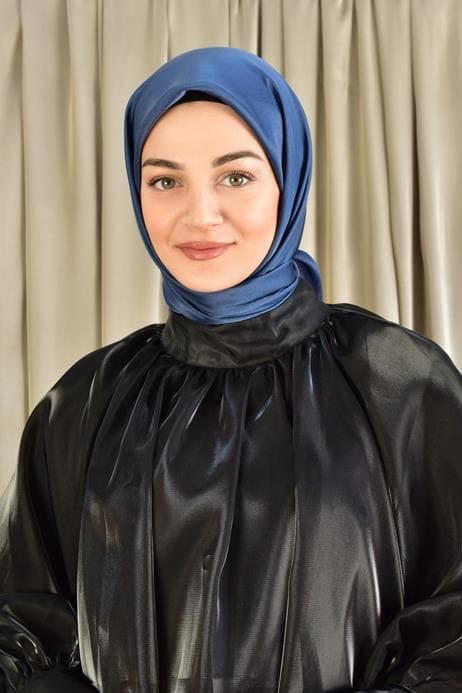 Shiny square silk scarf-Indigo