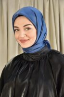Shiny square silk scarf-Indigo