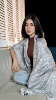 Bohemian Double Sided Cashmere Shawl Black/White