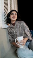 Bohemian Double Sided Cashmere Shawl-Navy