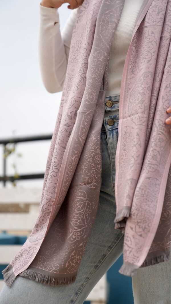 Bohemian Double Sided Cashmere Shawl-Rose/Gray