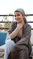 Bohemian Double Sided Cashmere Shawl Black/Beige