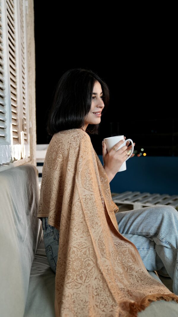 Bohemian Double Sided Cashmere Shawl-Caramel