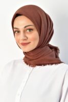Luxury cotton square scarf-Brown