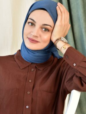 Luxury cotton square scarf-Indigo