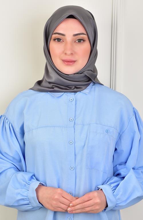 Janjan Square Silk Scarf-Smoke