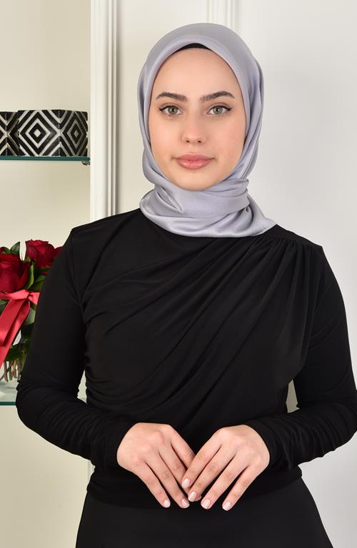Janjan Square Silk Scarf-Silver