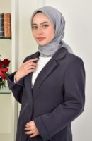 Janjan Square Silky Satin Scarf-Light gray
