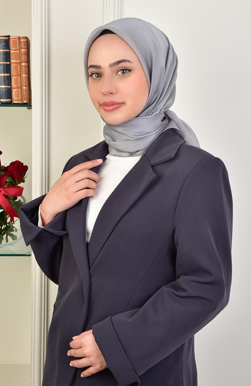 Janjan Square Silky Satin Scarf-Light gray