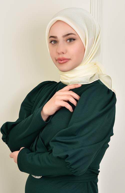 Janjan Square Silk Scarf-Cream