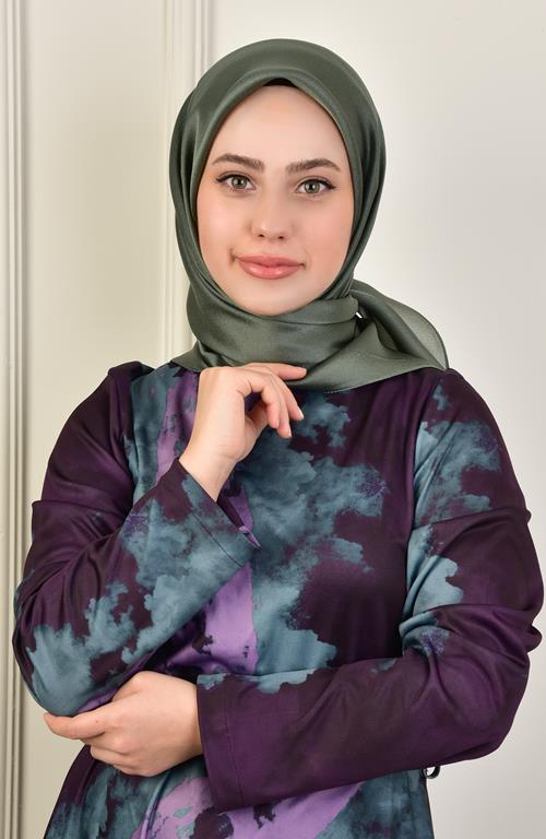 Janjan Square Silk Scarf-Olive
