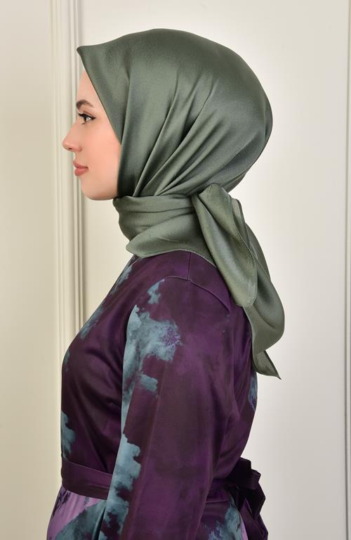 Janjan Square Silk Scarf-Olive