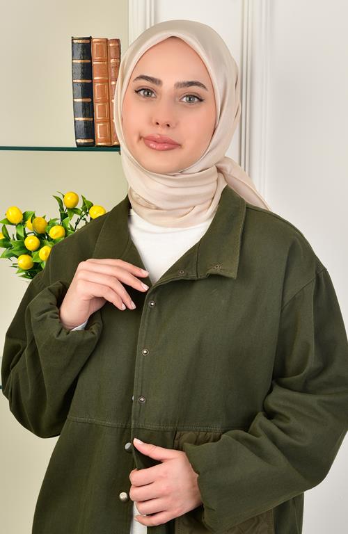 Janjan Silky Satin Square Scarf-Sand Beige