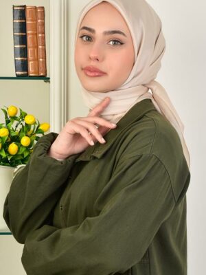 Janjan Silky Satin Square Scarf-Sand Beige