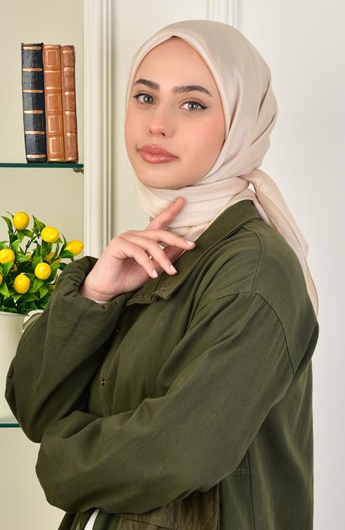 Janjan Silky Satin Square Scarf-Sand Beige