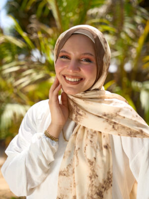 Elegant Marble Iranian Silk Scarf-Brown