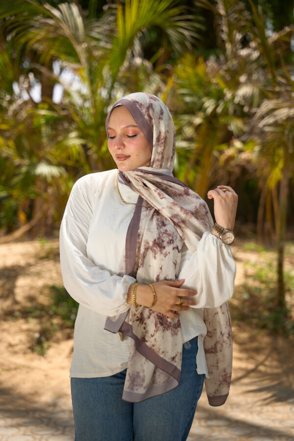 Elegant Marble Iranian Silk Scarf-Coffee