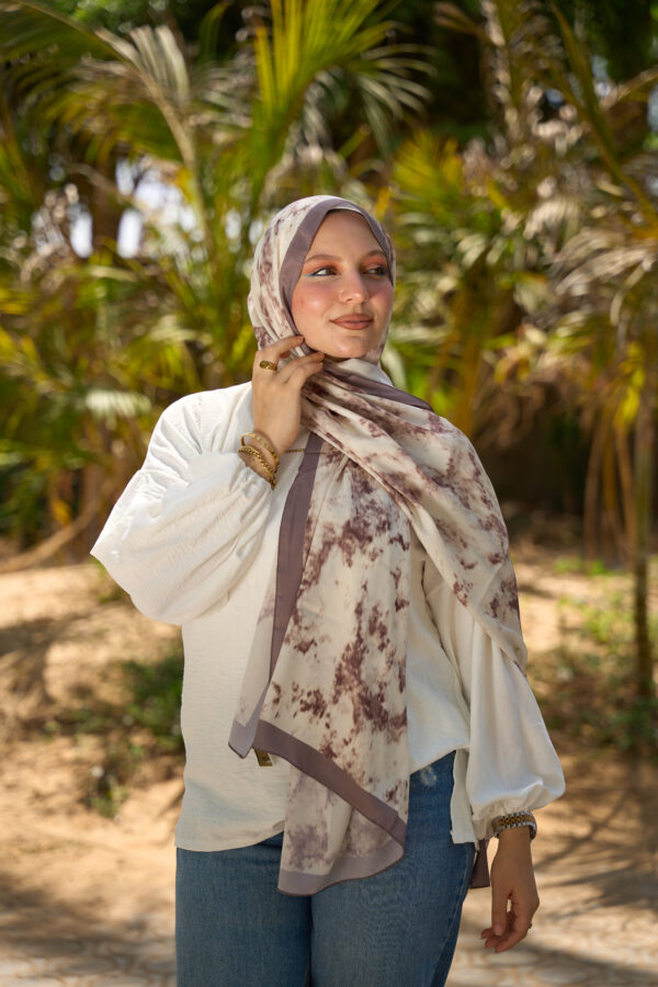 Elegant Marble Iranian Silk Scarf-Coffee