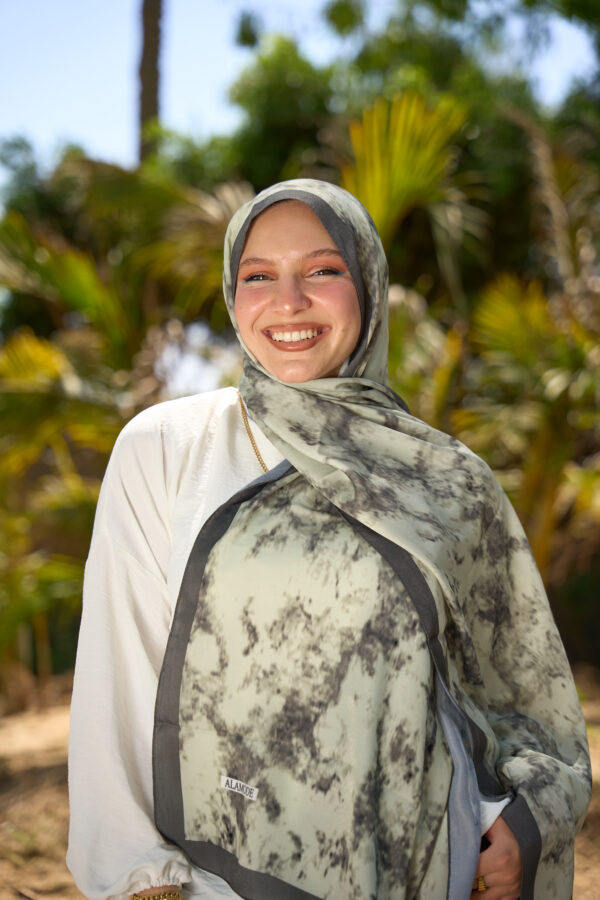 Elegant Marble Iranian Silk Scarf-Olive