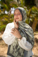 Elegant Marble Iranian Silk Scarf-Olive