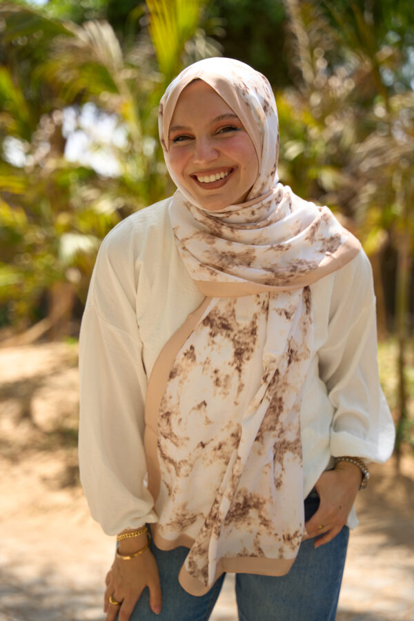 Elegant Marble Iranian Silk Scarf-Beige