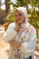 Elegant Marble Iranian Silk Scarf-Beige