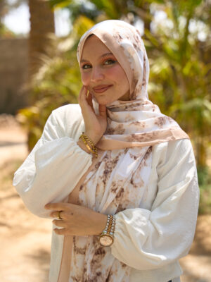 Elegant Marble Iranian Silk Scarf-Beige