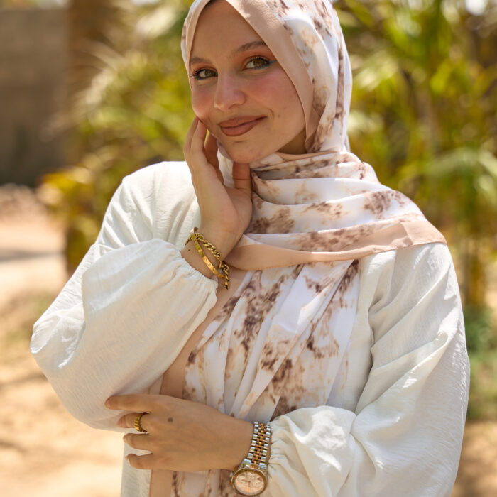 Elegant Marble Iranian Silk Scarf-Beige