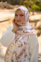 Elegant Marble Iranian Silk Scarf-Beige