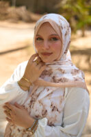 Elegant Marble Iranian Silk Scarf-Beige