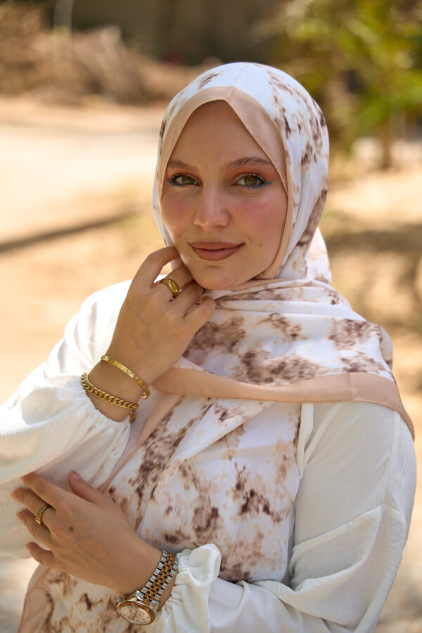 Elegant Marble Iranian Silk Scarf-Beige
